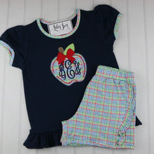 Load image into Gallery viewer, Primary Plaid Apple Ruffle Short Set
