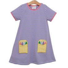 Load image into Gallery viewer, Crayon Pocket Dress- Lavender Stripe
