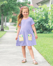 Load image into Gallery viewer, Crayon Pocket Dress- Lavender Stripe
