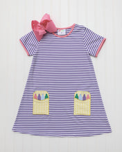 Load image into Gallery viewer, Crayon Pocket Dress- Lavender Stripe
