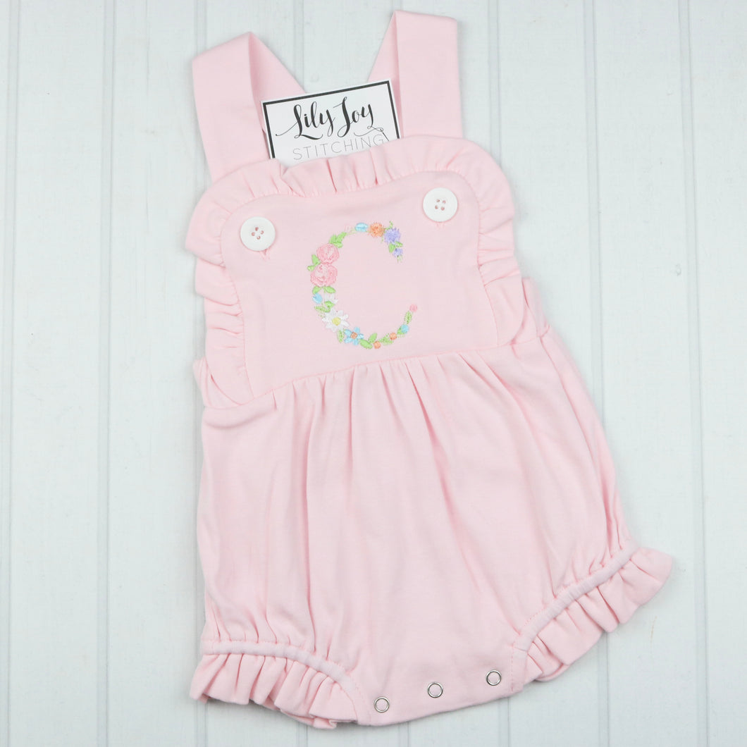 Floral Initial on Pink Sunsuit