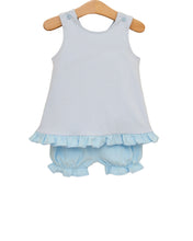 Load image into Gallery viewer, Let's Cheer! Swing Back Bloomer Set- Light Blue Stripe
