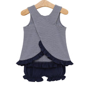 Load image into Gallery viewer, Let's Cheer! Swing Back Bloomer Set- Navy Stripe
