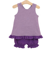 Load image into Gallery viewer, Let's Cheer! Swing Back Bloomer Set- Purple Stripe
