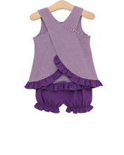Load image into Gallery viewer, Let's Cheer! Swing Back Bloomer Set- Purple Stripe
