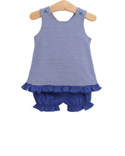 Load image into Gallery viewer, Let's Cheer! Swing Back Bloomer Set- Royal Blue Stripe
