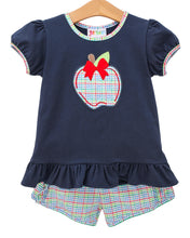Load image into Gallery viewer, Primary Plaid Apple Ruffle Short Set
