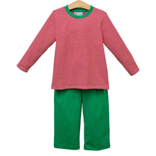 Load image into Gallery viewer, Thomas Pants Set- Red Stripe &amp; Green
