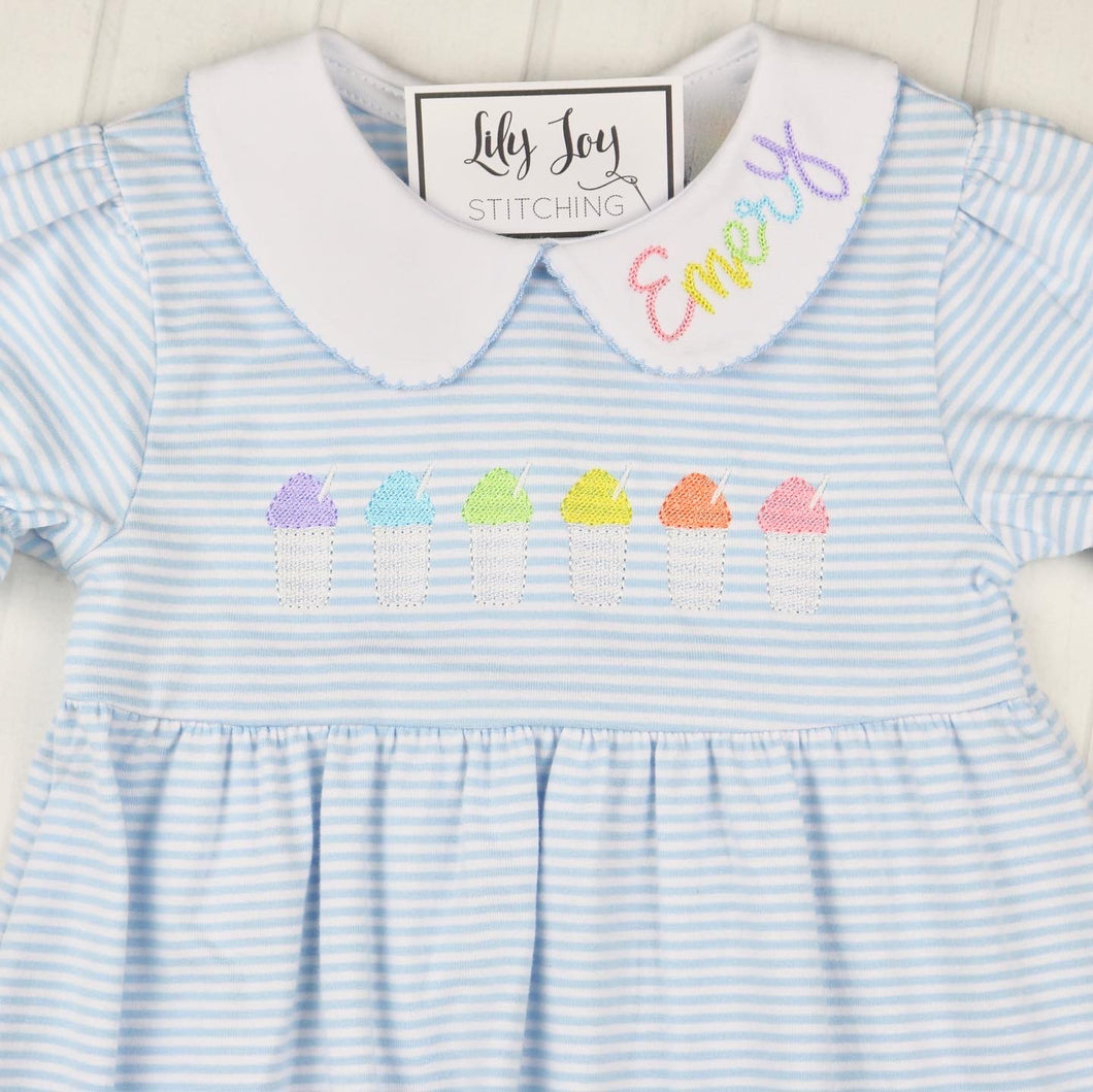 Rainbow Snow Cone Striped Bubble with Name on Collar