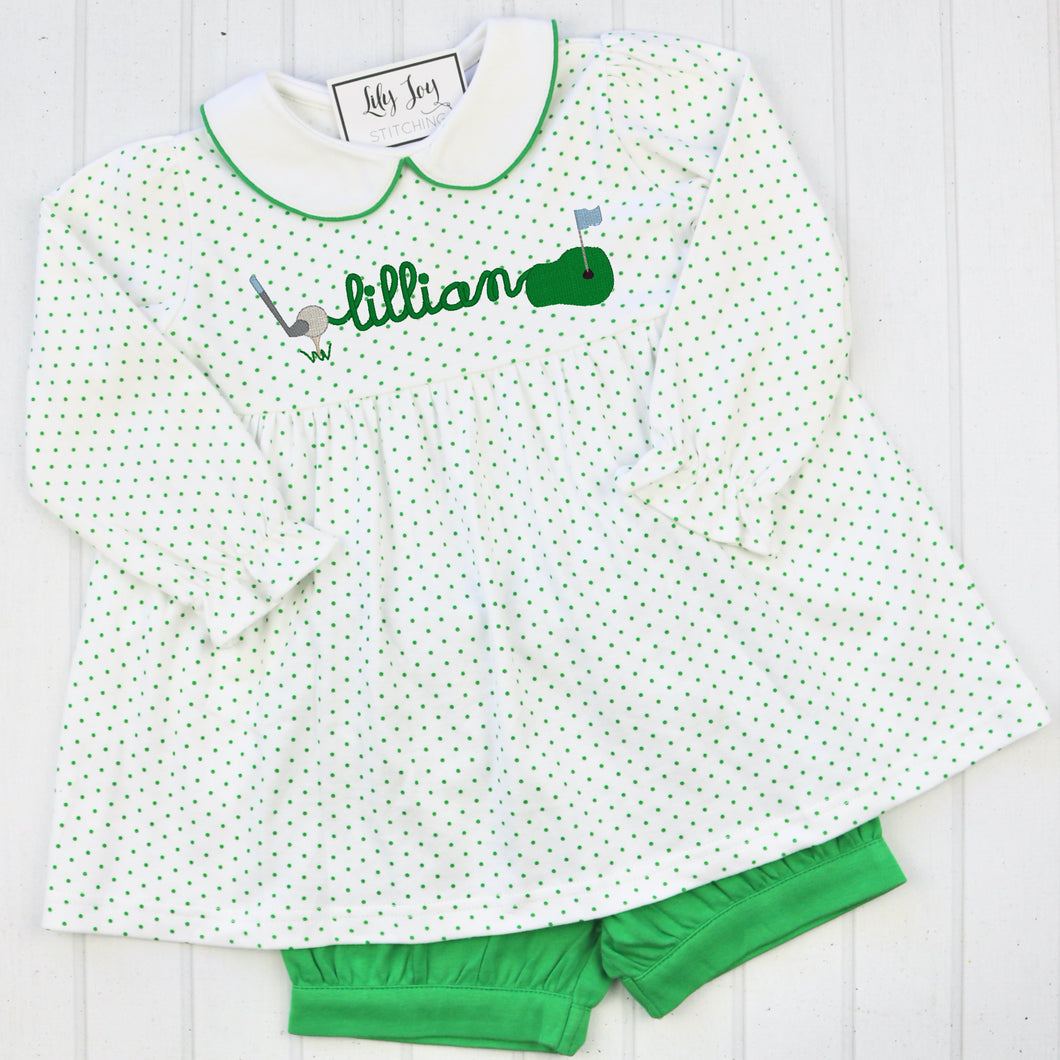 Green Bitty Dot Golf Peter Pan Top with Banded Shorts