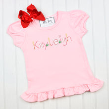 Load image into Gallery viewer, Baseball Name on Light Pink Ruffle Tee or Puff Sleeve Onesie
