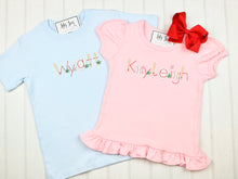 Load image into Gallery viewer, Baseball Name on Light Pink Ruffle Tee or Puff Sleeve Onesie
