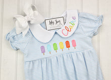 Load image into Gallery viewer, Rainbow Popsicles Striped Dress with Name on Collar
