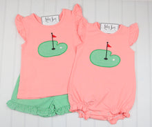 Load image into Gallery viewer, Stitchy Fish Pink Hole in One Ruffle Short Set
