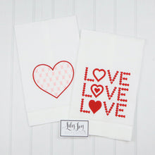 Load image into Gallery viewer, Valentine&#39;s Day Linen Hemstitch Tea Towel
