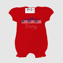Load image into Gallery viewer, Bow Flag Trio Bubble Romper
